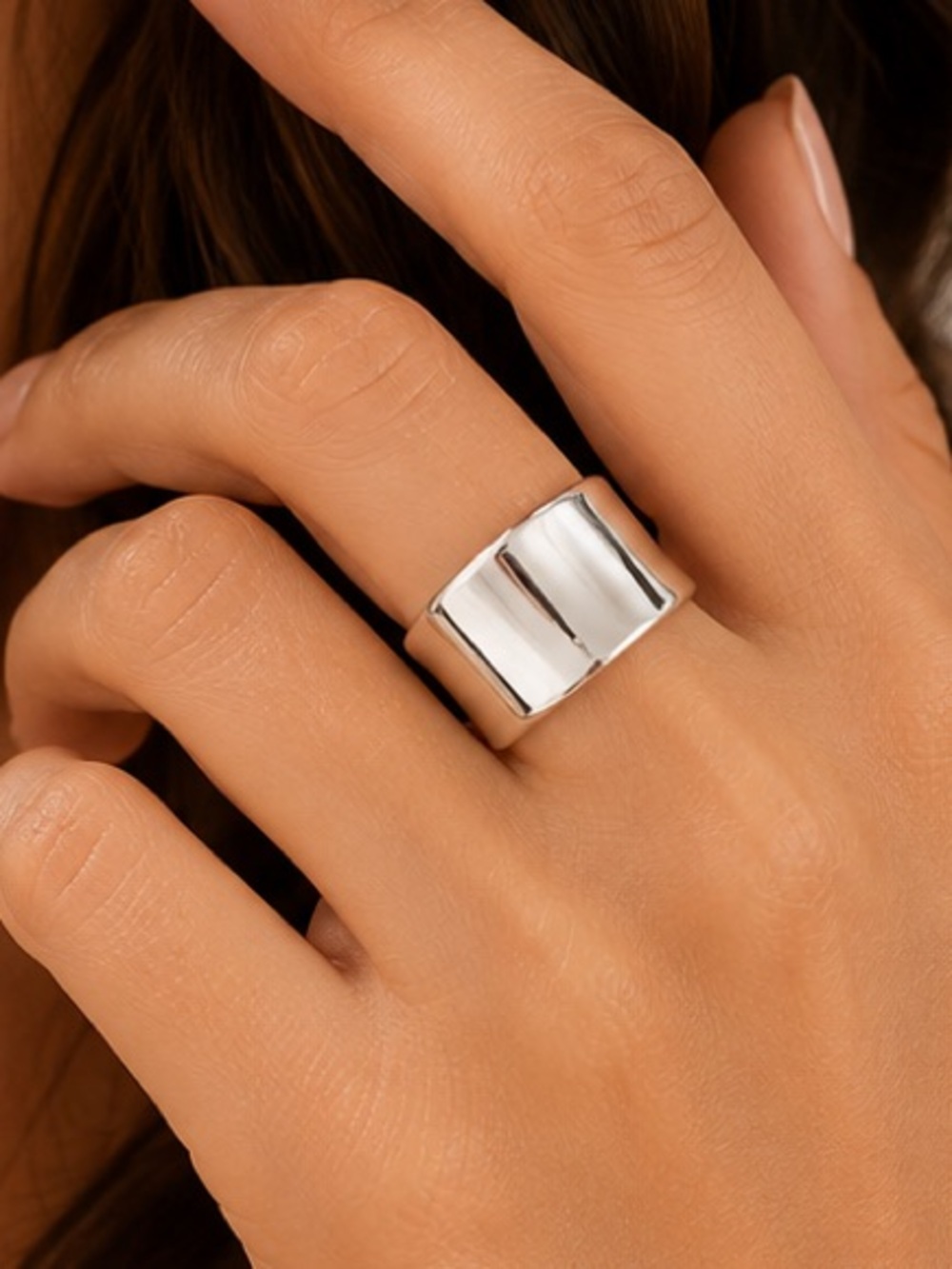 Polished Silver Wide Band Ring - Women Jewelry